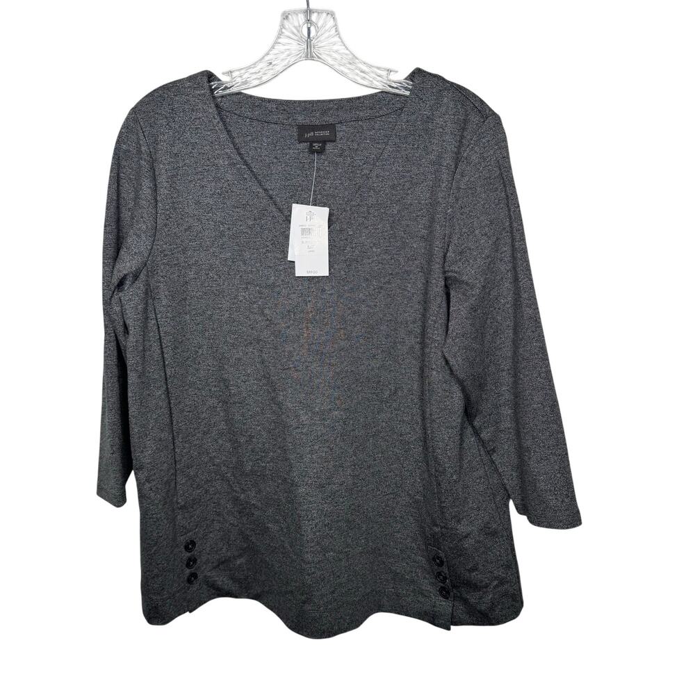 J. Jill Wearever Gray Top MP‎ Petite Stretch Knit V-Neck Work Travel